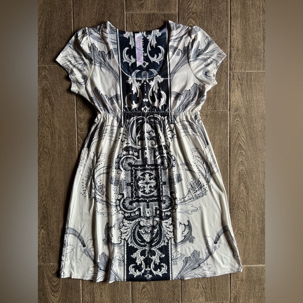 CristinaLove Baroque Print Fit & Flare Dress | Size M